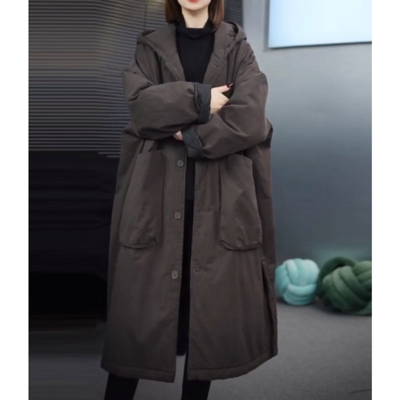 升级版长款阔版连帽加棉服外套大码遮肉防寒保暖大衣2025冬新爆款|undefined