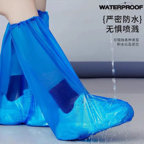 Thickened long tube waterproof plastic PE rain boots rafting rainy day outdoor rain shoe covers breeding farm disposable boot covers wholesale