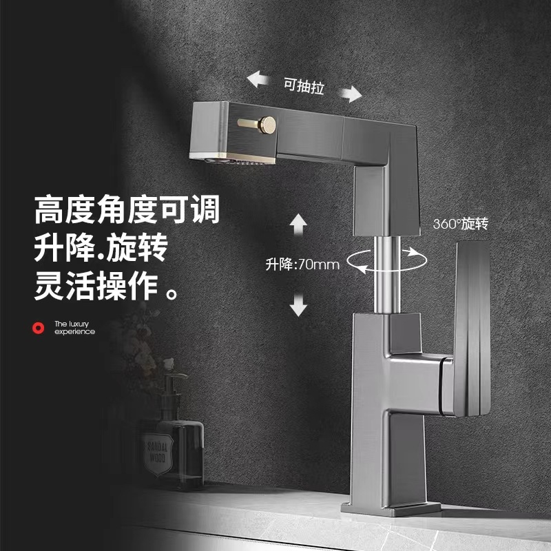 Grifo de lavabo con pantalla digital, giratorio 720 grados, extraíble, para baño, con agua fría y caliente, de doble uso.