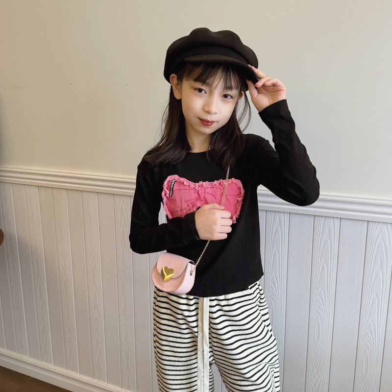 Mini bolso de hombro para niños y niñas de estilo extranjero, metal de amor, cadena de moda, bolso para niños, nuevo bolso para niños de color sólido