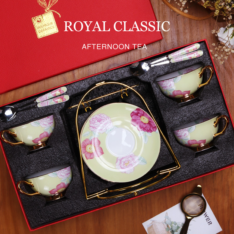 China de hueso taza de café y platillo traje hogar europeo lujo británico tarde té Taza de cerámica juego de té caja de regalo traje