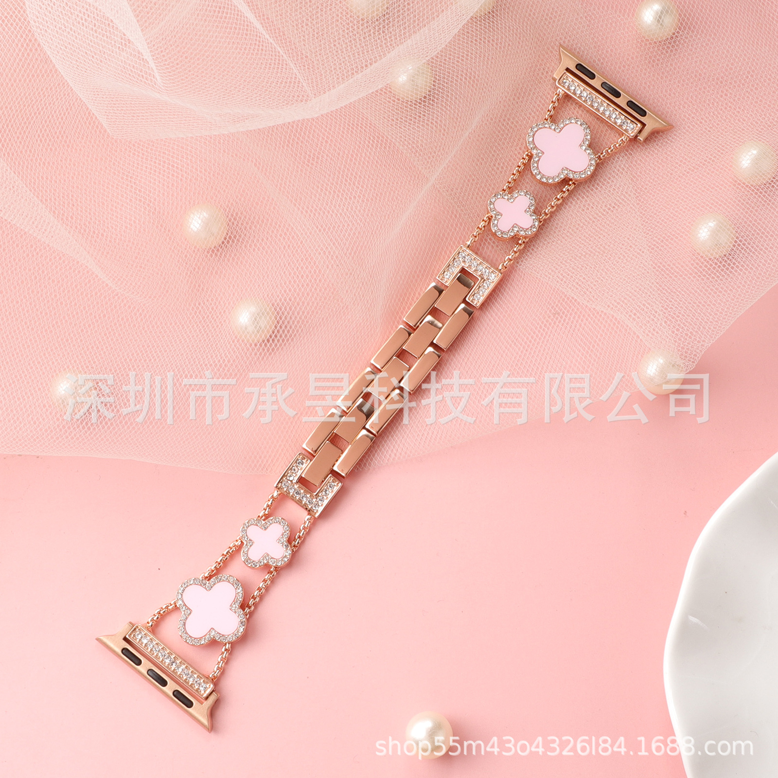 Adecuado para la manzana de cuatro Hojas de Trébol de metal correa de reloj de manzana watch7/SE/6/5/4/32 diamante incrustado cadena de reloj