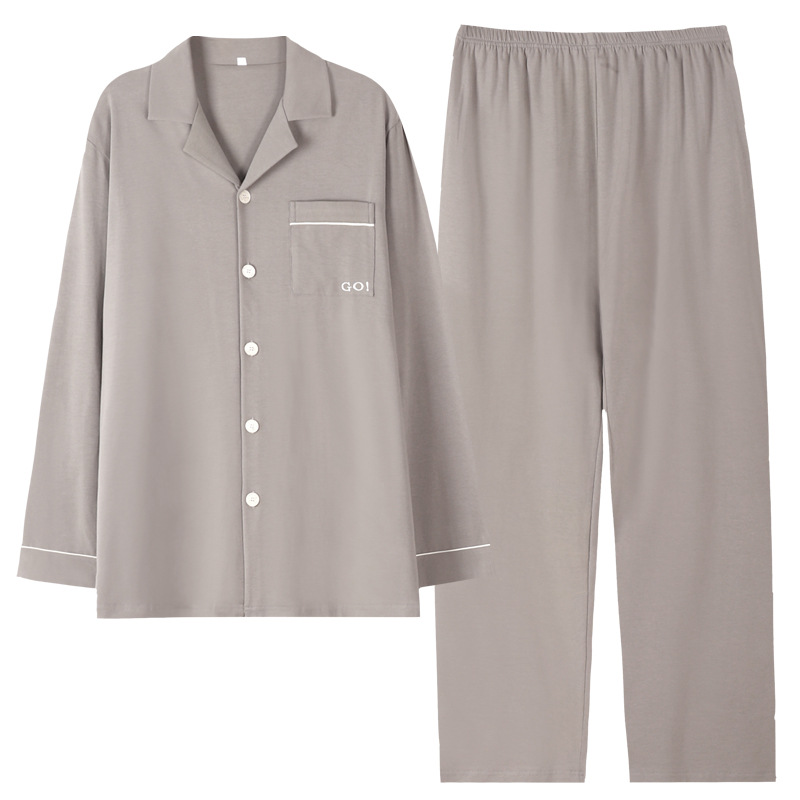 남성용 잠옷 봄, 가을 순수 코튼 가디건 긴팔 청소년 코튼 가을, 겨울 얇은 솔리드 컬러 홈 의류