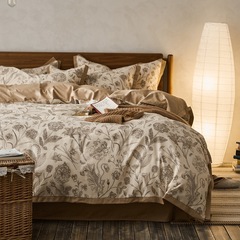 All-cotton thick terry four-piece set winter pure cotton bed sheet and duvet cover American retro style autumn and winter printed four-piece set