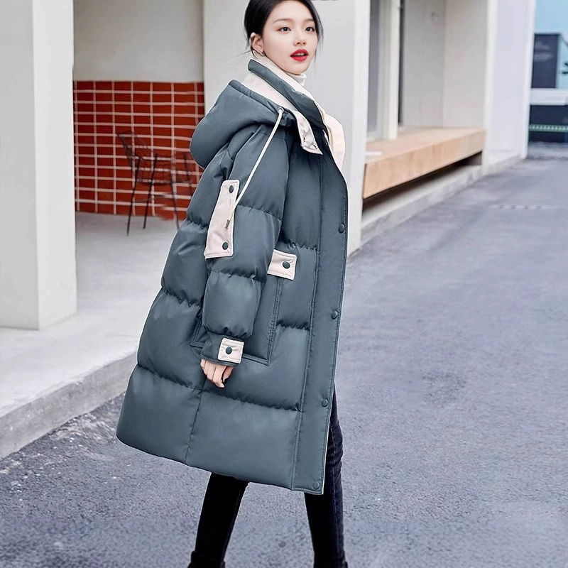 Down‑filled mid‑length jacket, women's 2024 model, extra‑thick, hooded