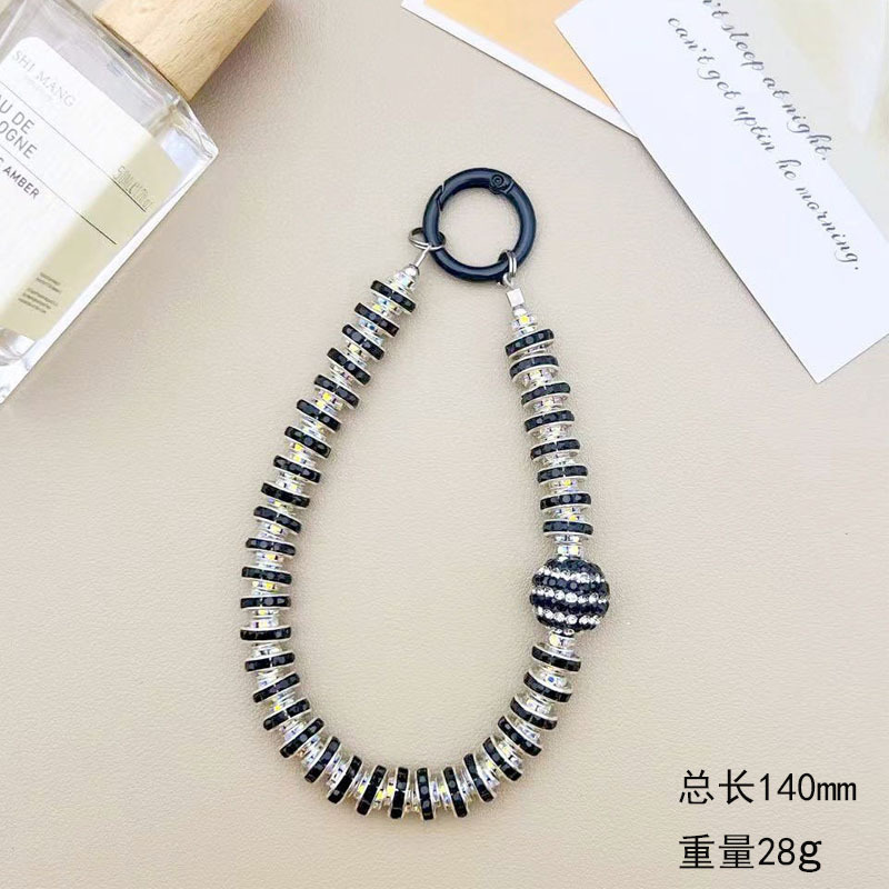 다이아몬드가 박힌 블랙 다이아몬드 볼 휴대폰 체인(블랙)