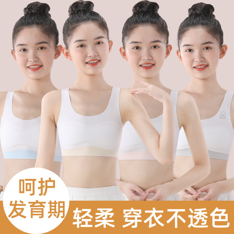 New Cartoon Dog Breathable Vest for Girls During Development, Lifting and Wrapping Bra for Elementary School Students, Two-Stage Strapless Bra
