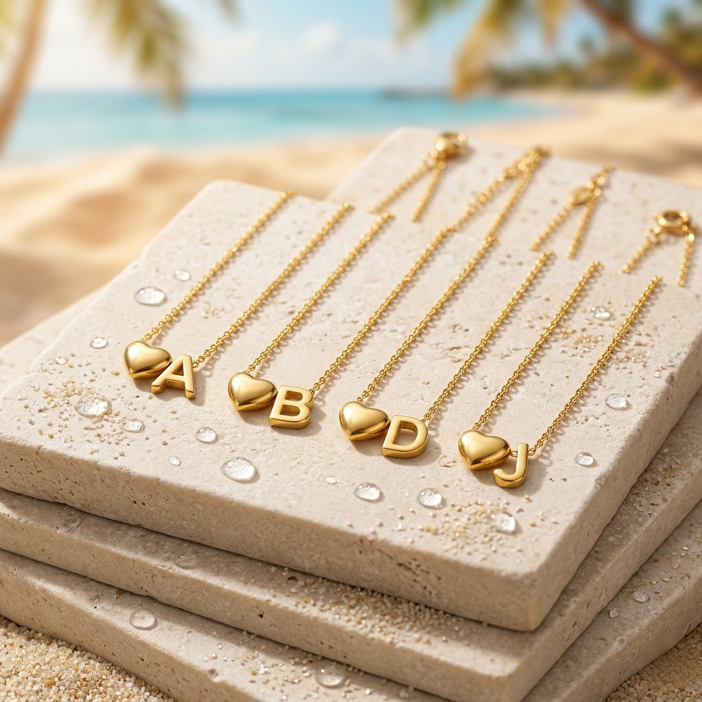 European and American Cross-Border 18K Gold Plated Stainless Steel Heart Pendant Clavicle Chain with 26 English Letters Titanium Steel Necklace