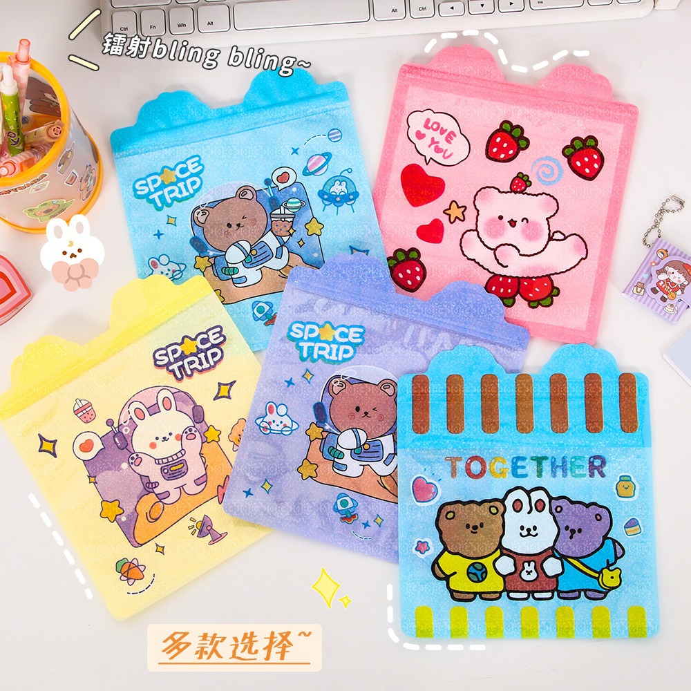 Bolsa de sello láser especial de dibujos animados personalizada encantadora bolsa de sello translúcida galletas bocadillos bolsa de embalaje de joyas