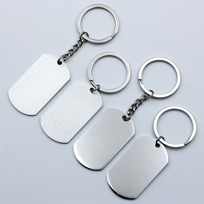 In stock cross-border stainless steel blank keychain laser color printing material holiday gift lettering metal keychain
