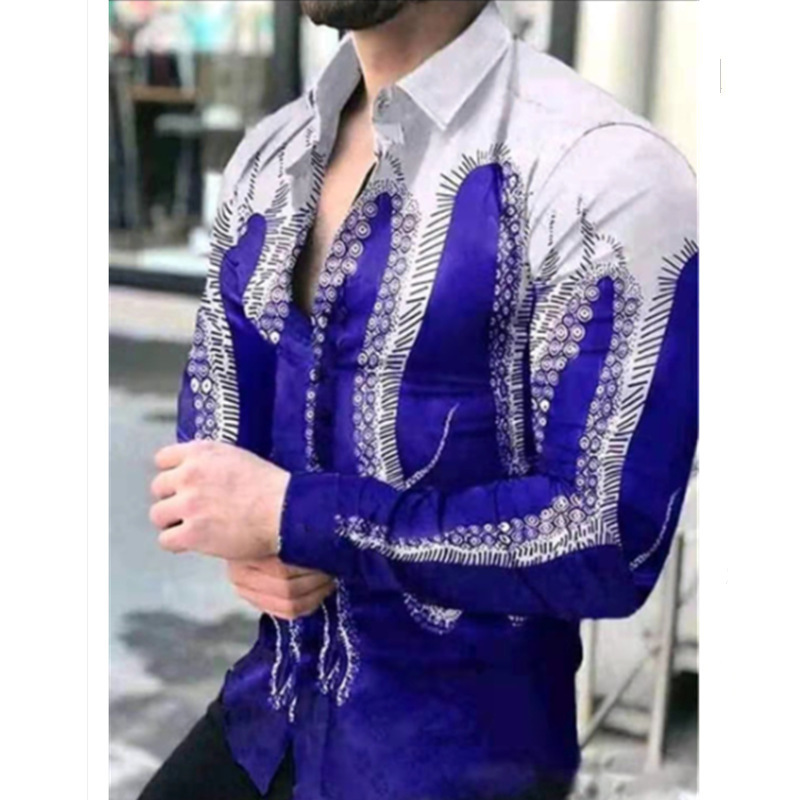 跨境外贸新款男3D印花欧美休闲街潮数码印花长袖衬衫男款修身衬衣|undefined