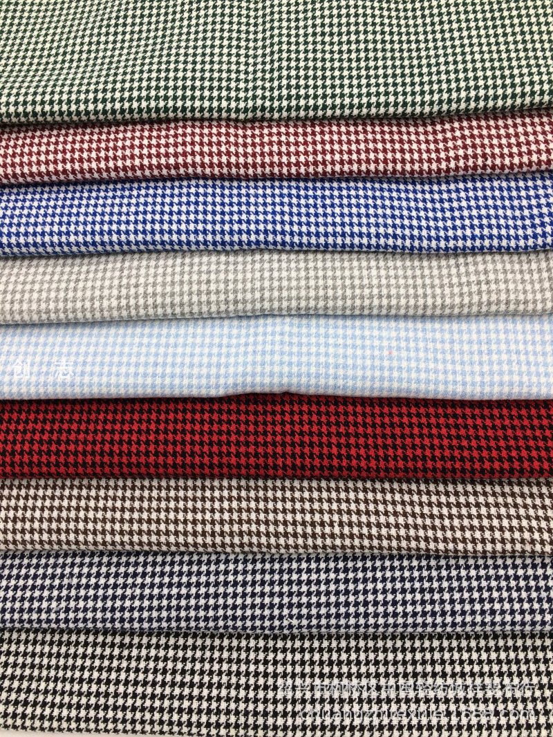 涤棉混纺色织布千鸟格衬衫提花服装淘现货面料绍兴轻纺先染