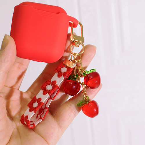 Summer new strawberry keychain ins small fresh simulation apple fruit earphone cover mobile phone case accessories pendant