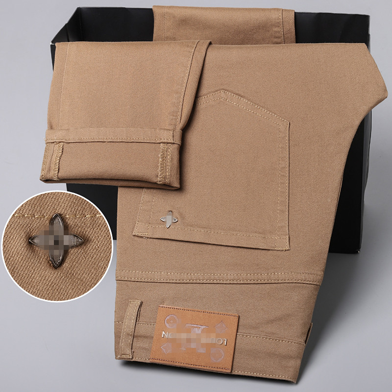 Spring and Summer Guangzhou Xintang Jeans Men's Korean Style Stretch Slim-fit Cross-border European Brand Cotton khaki