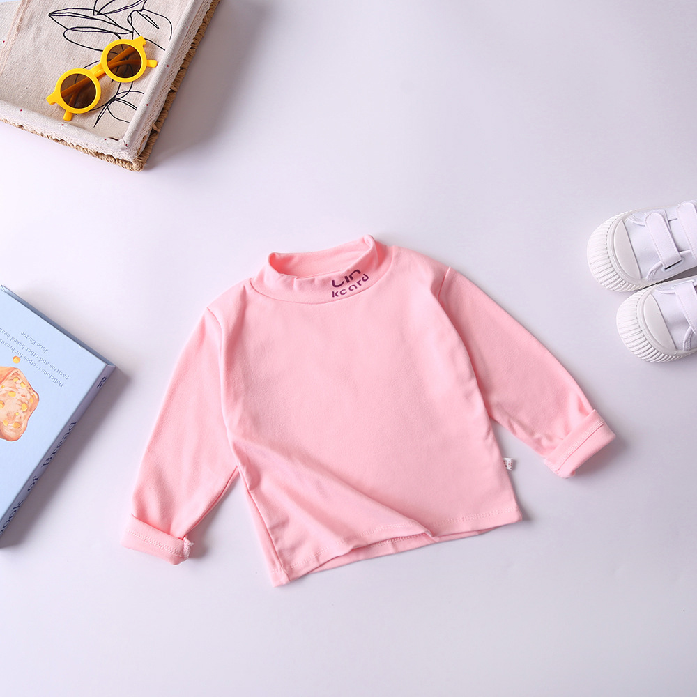 Camiseta de niñas camiseta de manga larga para niños de otoño y invierno ropa de base para bebés con camiseta de cuello medio alto para niños delgada