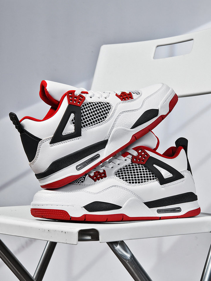 Giày thể thao nam cổ thấp chống trượt đế dày tăng chiều cao, giày sneaker phối màu — JD-AJ4 màu xám đen, JD-AJ4 màu đỏ lửa, JD-AJ4 đen đỏ chi tiết 4