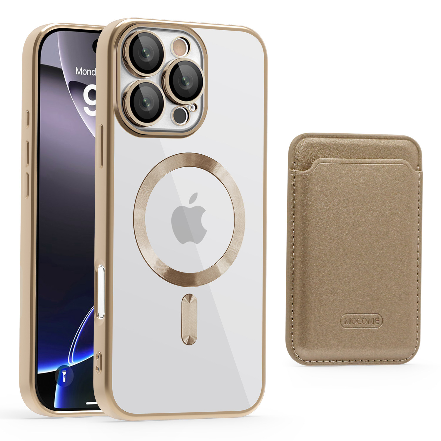 Gold Shield CD Magnetic Case + Card Bag para iPhone16 Apple 15PM Case a prueba de caídas transfronterizas