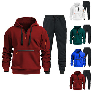 European Size Spring and Autumn Men's Sweatshirt Hoodie Zipper Multi-Pocket Zipper Pullover Sports Casual Sweatshirt Suit