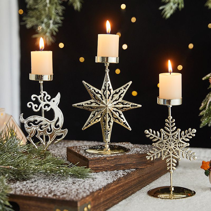 Romantic Christmas New Style Candle Tray Ornaments Elk Christmas Tree Iron High Candlestick Desktop Atmosphere Layout