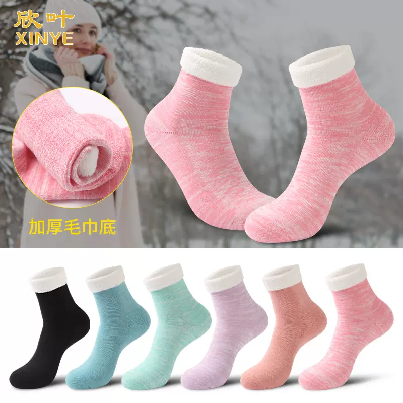 厚袜子女冬季加绒毛圈袜加厚保暖中筒精梳棉雪地袜厂家现货批发