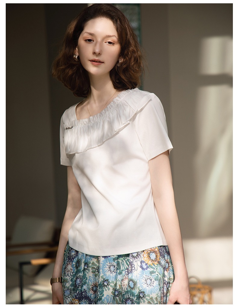 GraceChic GraceChic European Fashion Patchwork Ruffled Lace Top For Women 2025 Summer New Stylish White Versatile Youthful Blouse_voghion.com
