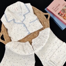 【优质云朵棉】睡衣女夏季大码短袖翻领星星印花三件家居服外穿套