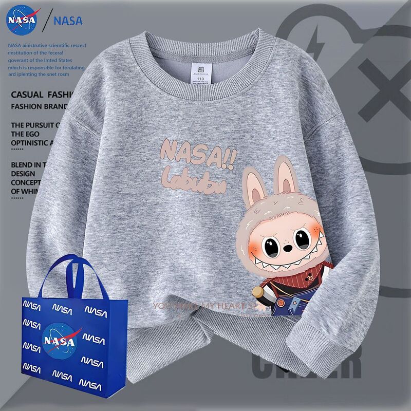 NASA洋气卡通休闲圆领卫衣上衣拉布布秋冬款男童儿童落肩加绒长袖|undefined