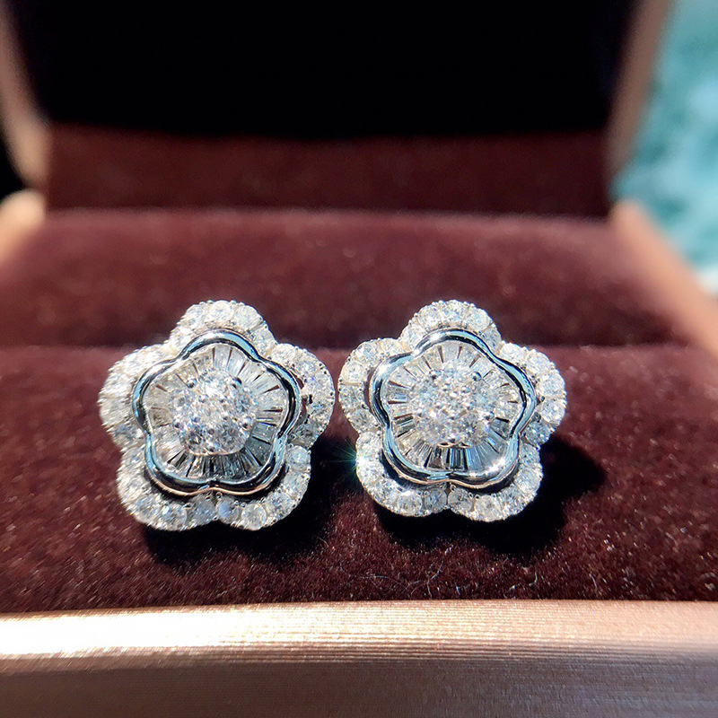 Inlay Design 1 Pair Sweet Shiny Flower Inlay Copper Zircon Ear Studs