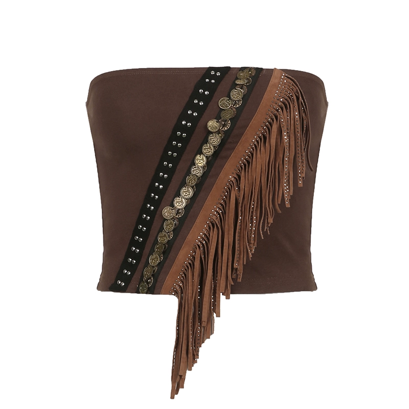 HEYOUNGIRL, низкая цена, флэш-распродажа ~ Экзотический этнический стиль, украшенный кисточками, тонкий топ без рукавов для женщин