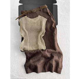 2025超火夏装一整套大方得体巨好看的穿搭卡其色镂空上衣套装裙女