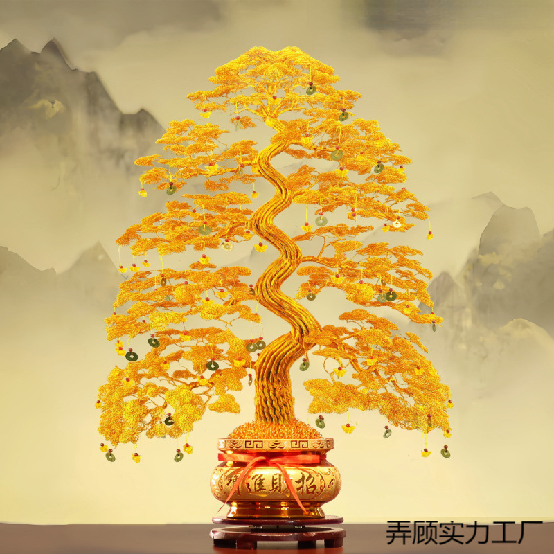 Hand-Woven Money Tree Aluminum Wire Handicrafts Finished Products Handmade Money Tree Shop to Attract Wealth