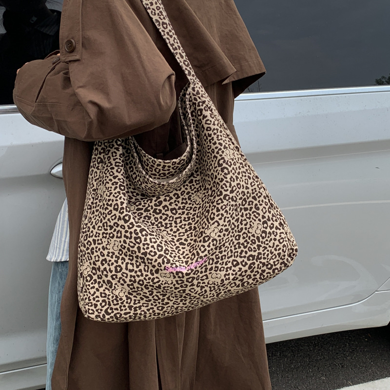 帆布包女ins韩版时尚流大容量豹纹新款睿营百搭单肩托特包包手提