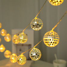 跨境新款LED鏡面球燈 串迪斯科酒吧派對狂歡圓球聖誕節裝飾彩燈串