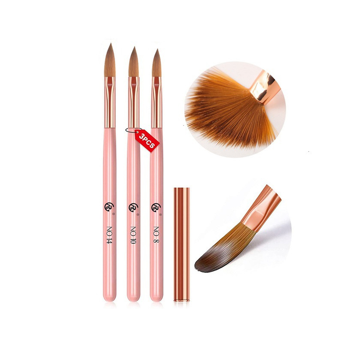 Cross-border 3-piece set of pink nail art brushes, French crystal carving nail art brush set, nail art tools