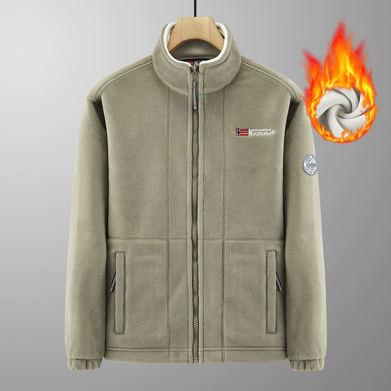 Осенне-зимняя мужская флисовая куртка с воротником-стойкой, спортивная куртка для активного отдыха, теплая флисовая подкладка.
