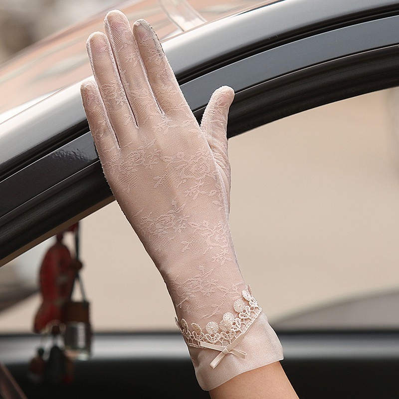 Guantes de protección solar de primavera y verano encaje ligero transpirable pantalla táctil guantes de las mujeres conducción transpirable al aire libre protección solar guantes de montar guantes