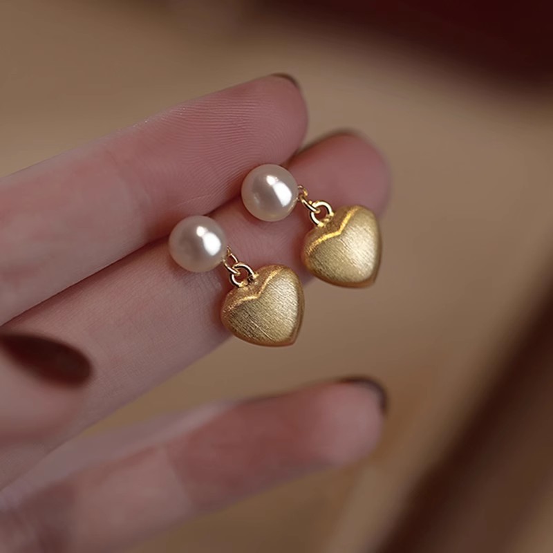 Copper Material Heart Shape Pattern Women's Gender 1 Pair Sweet Heart Shape Plating Inlay Copper Freshwater Pearl Drop Earrings