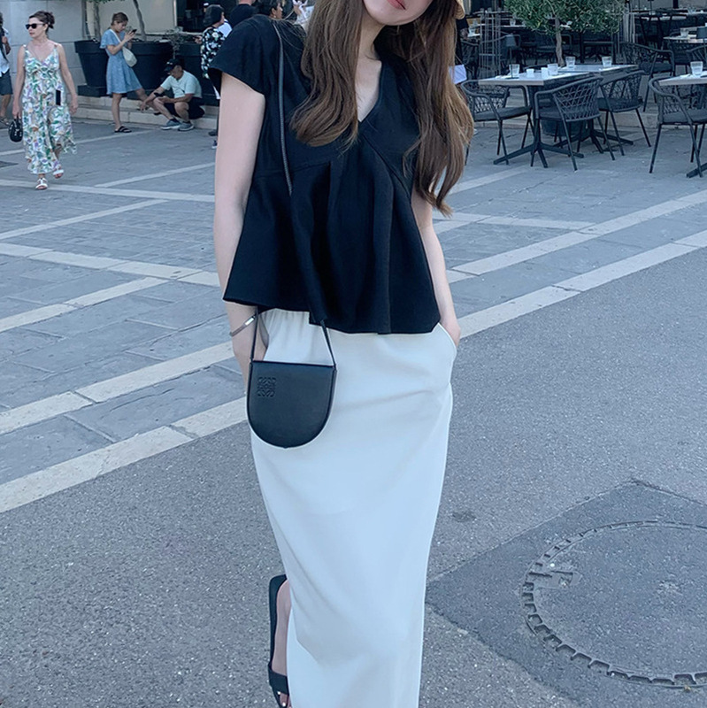 Phuket Island Agreement_chill Qiao Xiao Fei Sleeve Pleated V Neck Strap Shirt