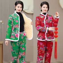 中老年棉衣棉裤套装女冬季网红东北新妈妈家居服大花棉袄加绒外套