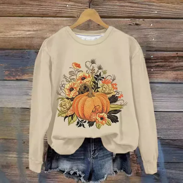 Foreign trade digital printing crew neck sweater pumpkin Halloween pullover independent station source women's clothing