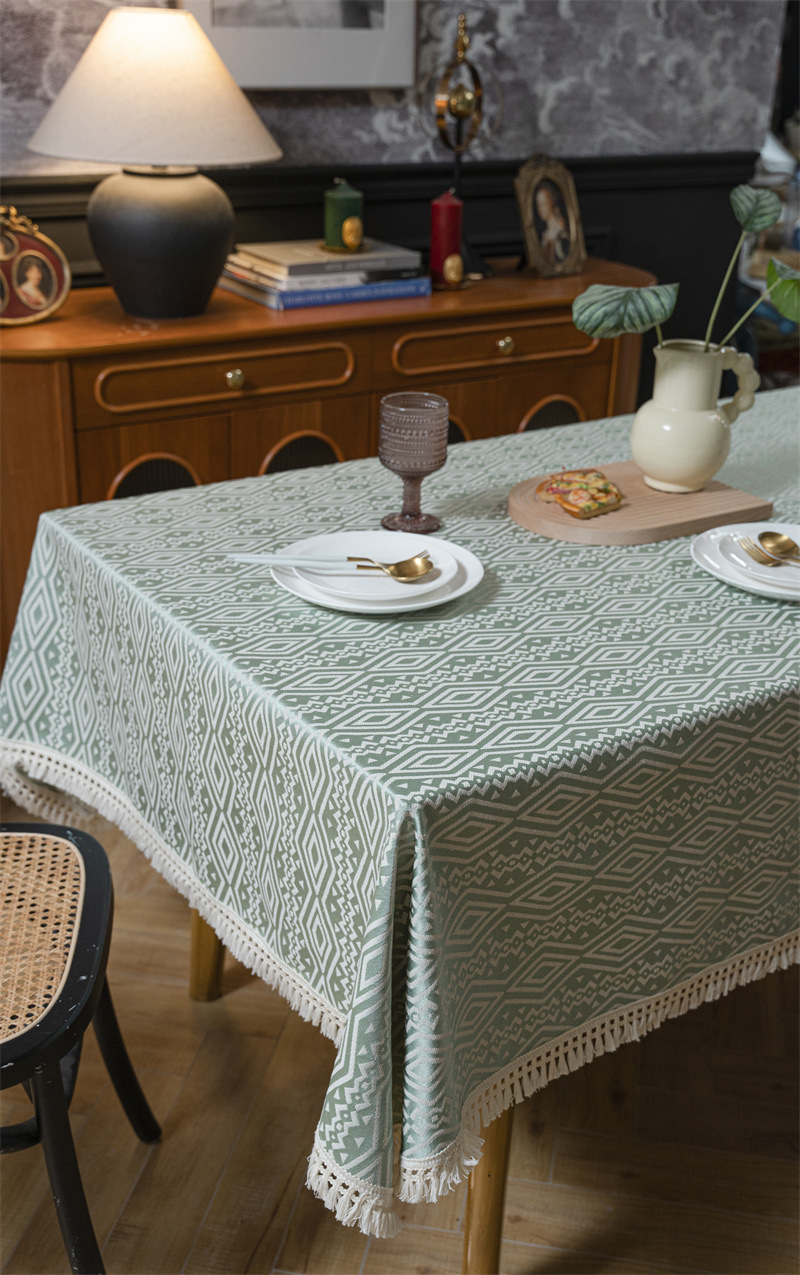 Nappe géométrique américaine INS, motif losanges ethnique, jacquard 100 % polyester avec pompons, rectangulaire_voghion.com