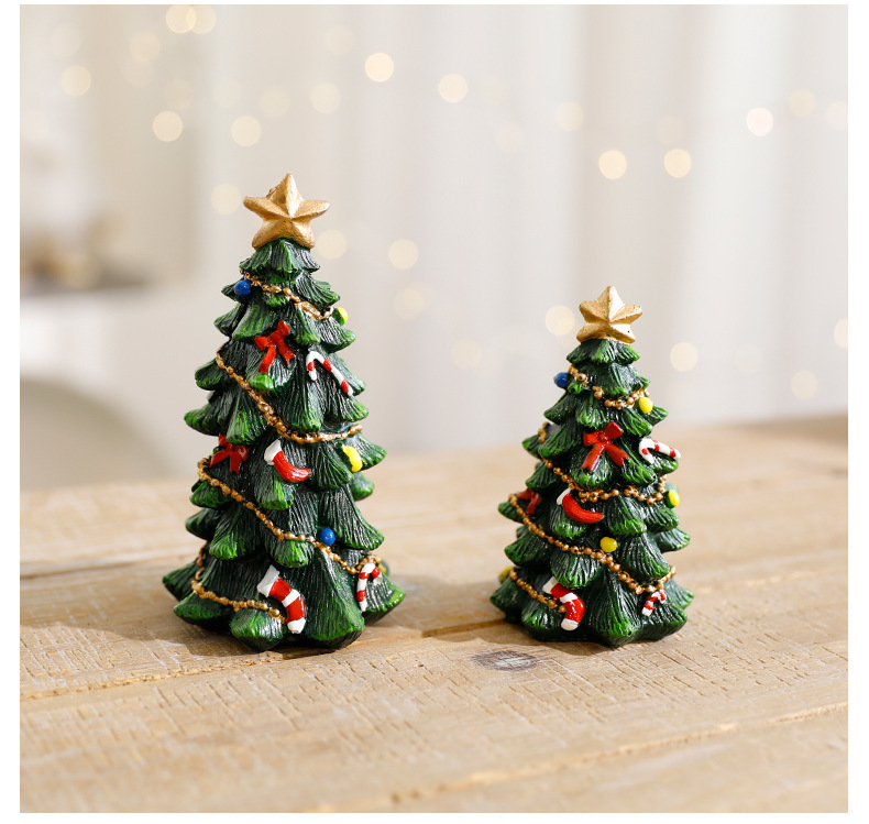 Resin Christmas Tree Decor Set – 13.5 Inch Large & Small Desktop Holiday Ornaments For Home & Party_voghion.com
