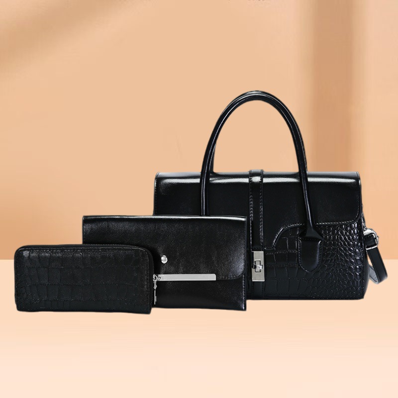 Elegant Crocodile-Pattern PU Shoulder Bag – Vintage-Inspired Medium Tote With Dual Straps & Zipper Closure_voghion.com