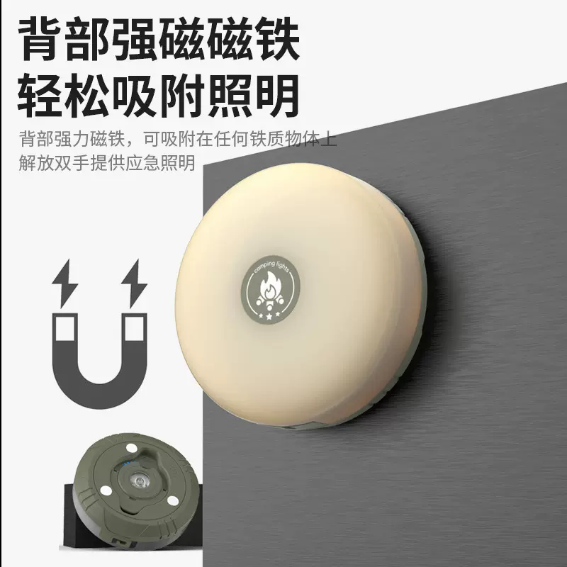 跨境新款氛围LED露营灯USB充电户外帐篷七彩串灯带卷尺收纳野营灯