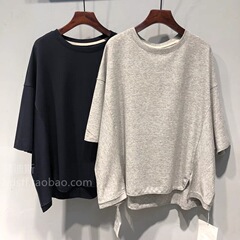 120kg 韓国東大門 2025 新しい夏無地フロントショートバックロングバットスリーブピュアコットン Tシャツ女性のトップ服