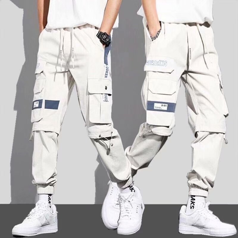 Overalls men's spring and autumn hip hop loose drawstring casual pants Korean style trendy ankle-length casual pants for boys
