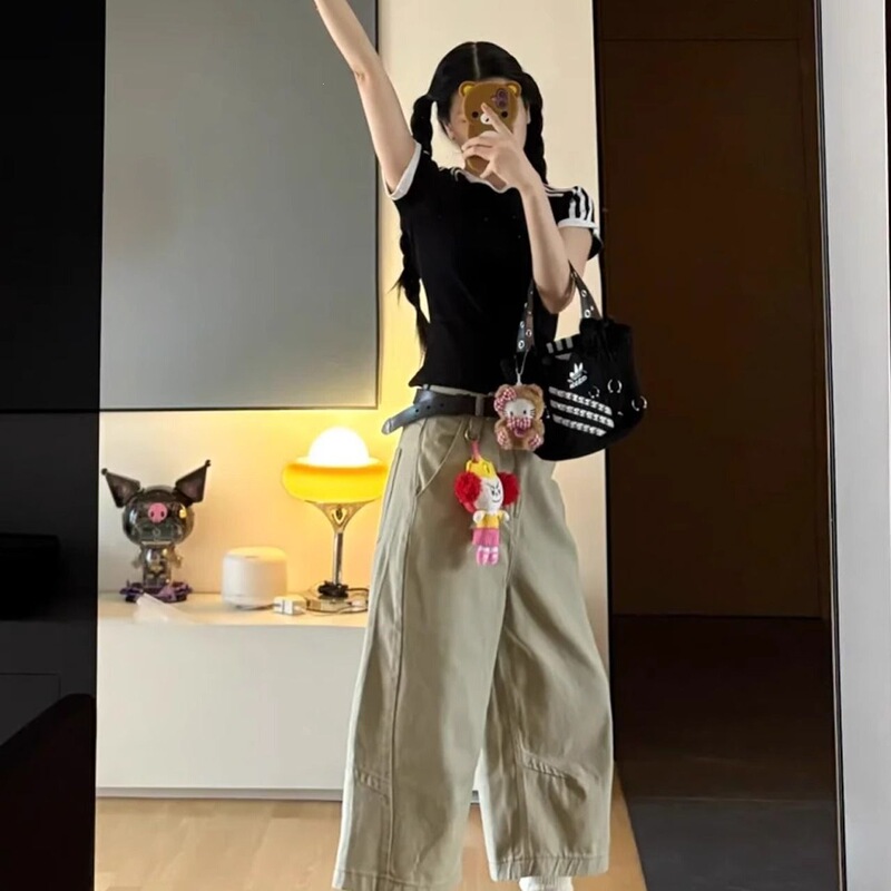 Khaki Cropped Jeans for Women 2026 Summer New Style Plus Size High-Waisted Loose Slimming Straight Wide-Leg Pants Khaki Cropped Jeans for Women 2026 Summer New Style Plus Size High-Waisted Loose Slimming Straight Wide-Leg Pants
