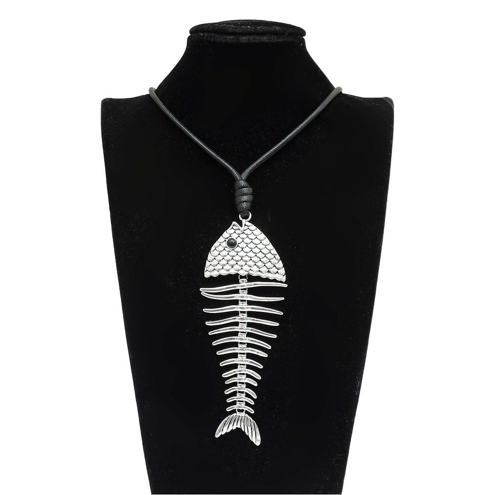 Amazon Hot Selling European and American Long Fashionable Women's Fish Bone Shape Pendant Alloy Irregular Simple Sweater Necklace