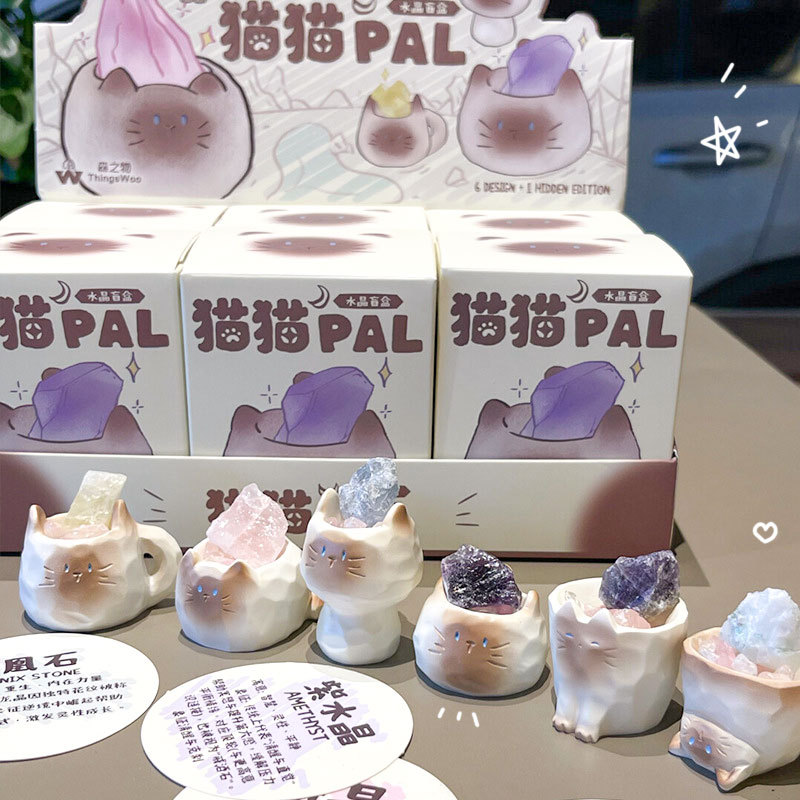 本物の小紅書で人気の猫猫PAI、キュートで可愛い動物のデスクトップデコレーション、卸売ギフト、クリスタルブラインドボックス