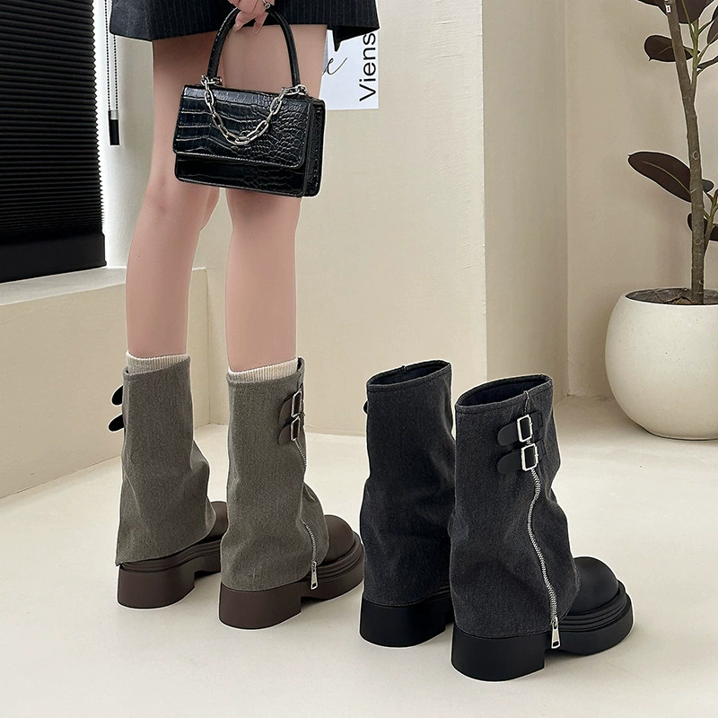 В наличии женские ботинки-мартинсы на высокой подошве, новые модели весны-осени 2025 года, коричневые, в ретро-британском стиле, короткие, с боковой молнией.